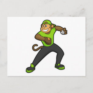 Monkey at Baseball with Baseball bat Postcard