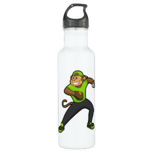 Monkey at Baseball with Baseball bat Stainless Steel Water Bottle
