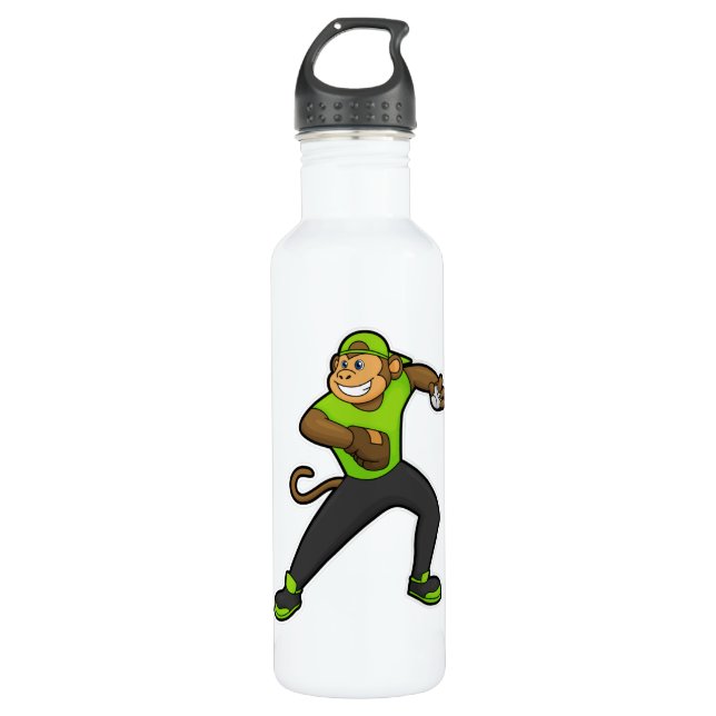 Monkey at Baseball with Baseball bat Stainless Steel Water Bottle (Front)