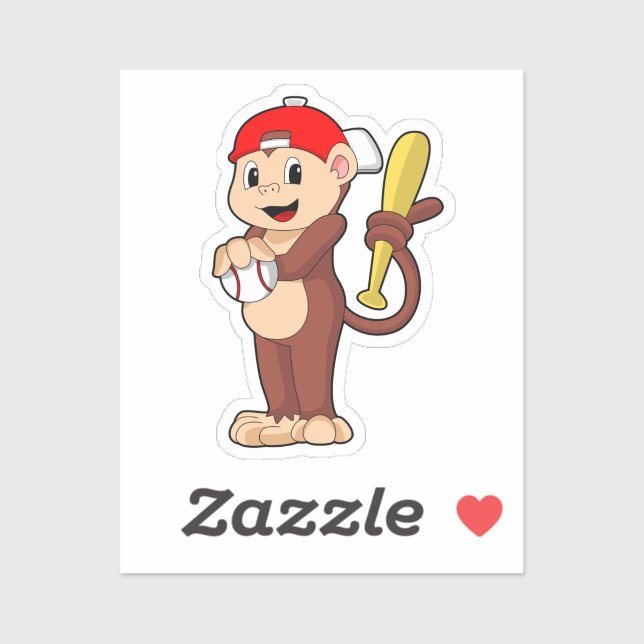 Monkey at Baseball with Baseball bat Sticker (Sheet)