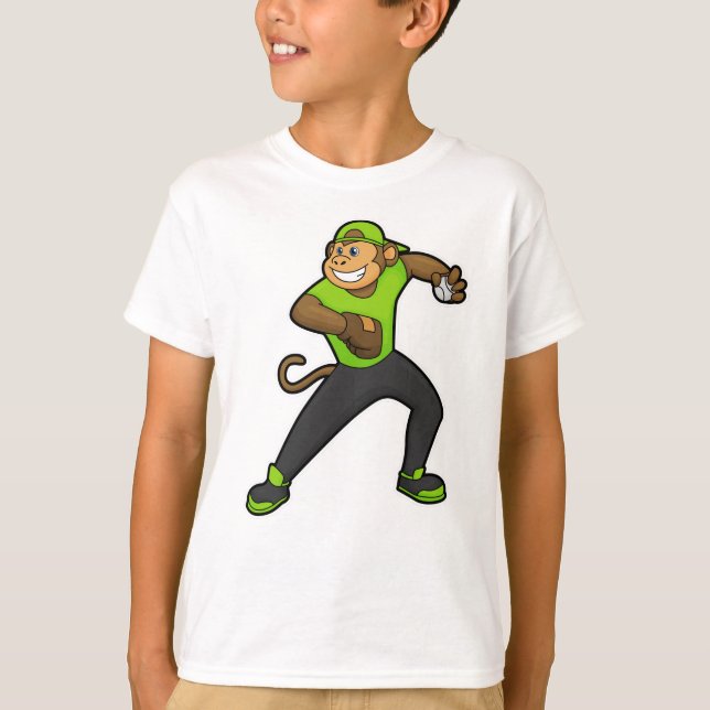 Monkey at Baseball with Baseball bat T-Shirt (Front)