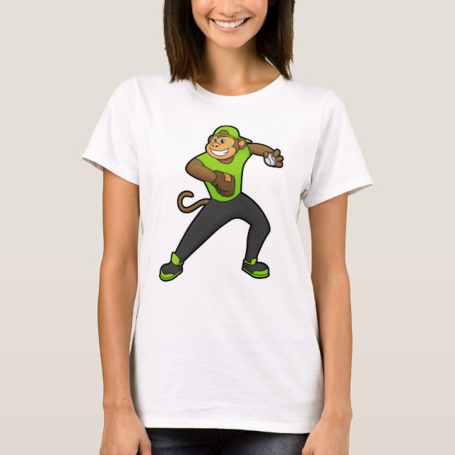 Monkey at Baseball with Baseball bat T-Shirt (Front)