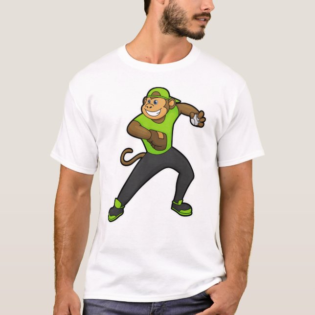 Monkey at Baseball with Baseball bat T-Shirt (Front)