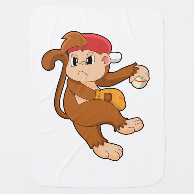 Monkey at Baseball with Baseball glove Baby Blanket (Front)