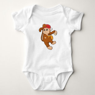 Monkey at Baseball with Baseball glove Baby Bodysuit