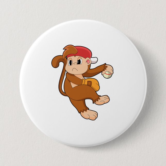 Monkey at Baseball with Baseball glove Button (Front)