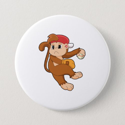 Monkey at Baseball with Baseball glove Button