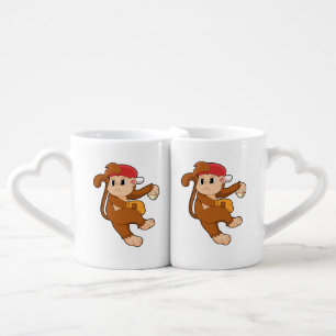 Monkey at Baseball with Baseball glove Coffee Mug Set