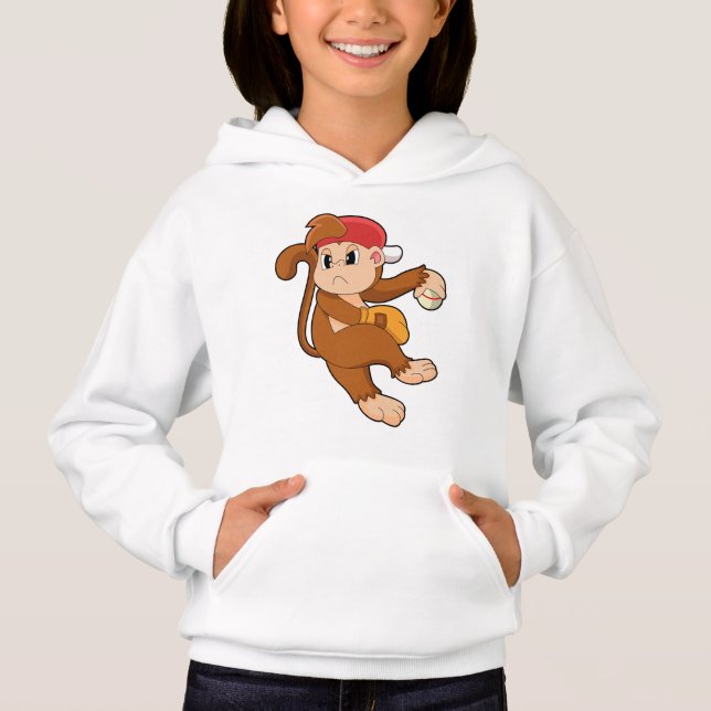 Monkey at Baseball with Baseball glove Hoodie (Front)