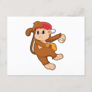 Monkey at Baseball with Baseball glove Postcard