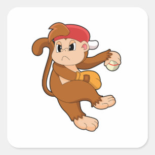 Monkey at Baseball with Baseball glove Square Sticker