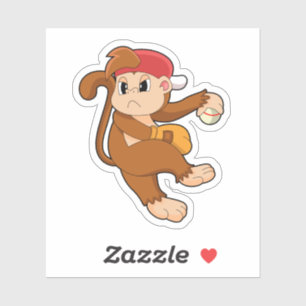Monkey at Baseball with Baseball glove Sticker