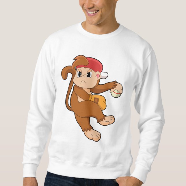 Monkey at Baseball with Baseball glove Sweatshirt (Front)