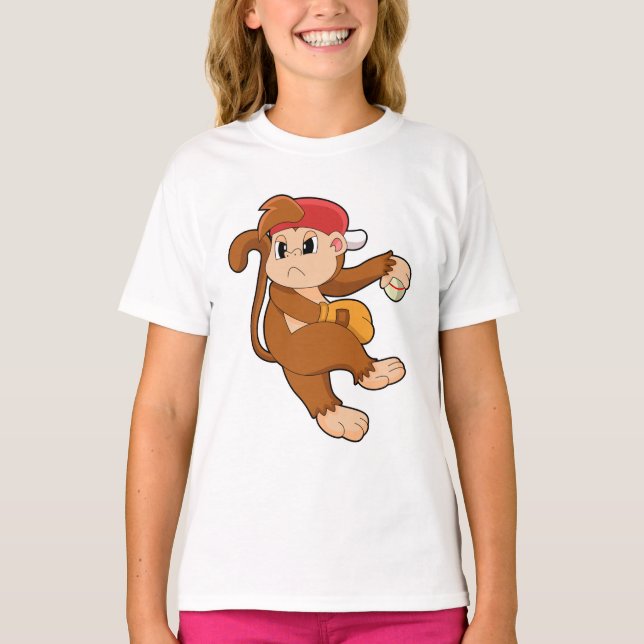 Monkey at Baseball with Baseball glove T-Shirt (Front)