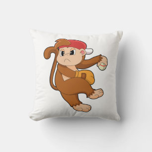 Monkey at Baseball with Baseball glove Throw Pillow