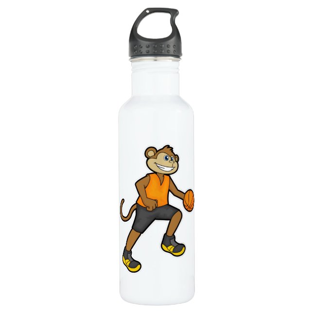 Monkey at Basketball Sports Stainless Steel Water Bottle (Front)