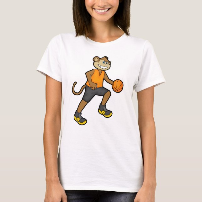 Monkey at Basketball Sports T-Shirt (Front)
