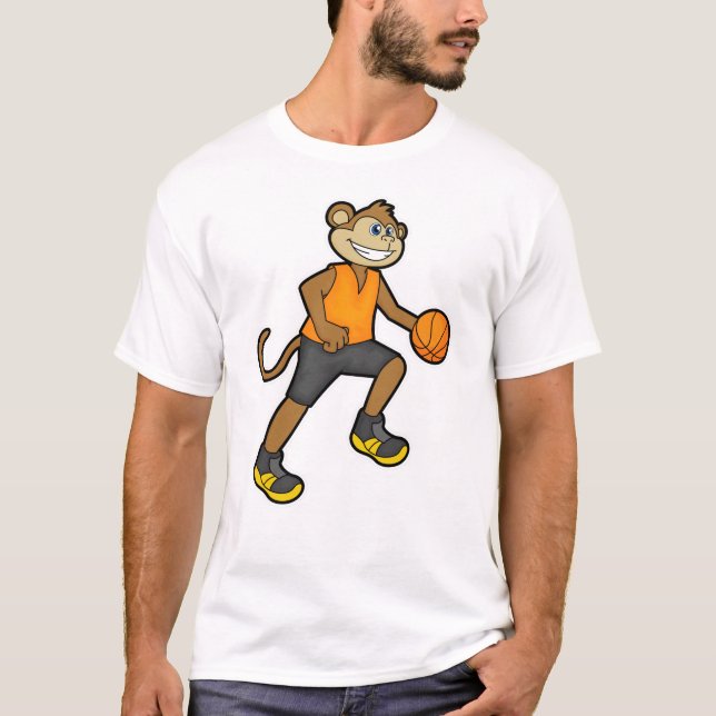 Monkey at Basketball Sports T-Shirt (Front)