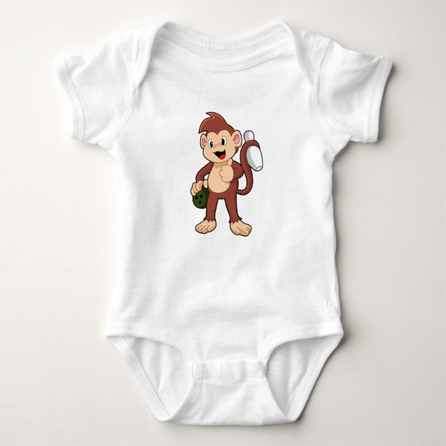 Monkey at Bowling with Bowling ball Baby Bodysuit (Front)