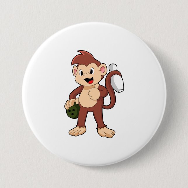 Monkey at Bowling with Bowling ball Button (Front)
