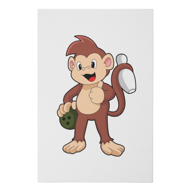 Monkey at Bowling with Bowling ball Faux Canvas Print (Front)
