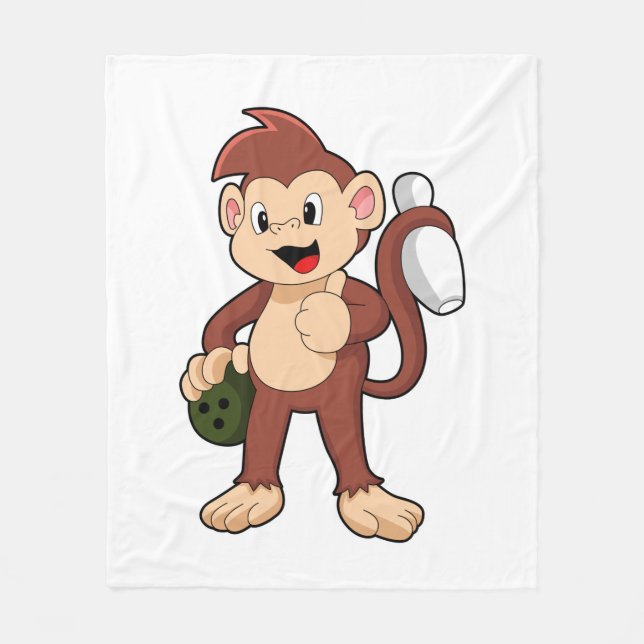 Monkey at Bowling with Bowling ball Fleece Blanket (Front)