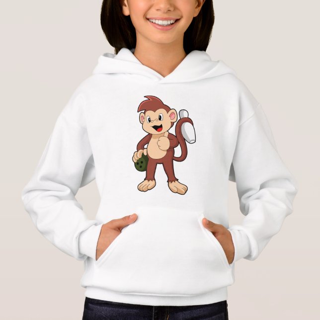 Monkey at Bowling with Bowling ball Hoodie (Front)