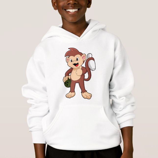 Monkey at Bowling with Bowling ball Hoodie (Front)