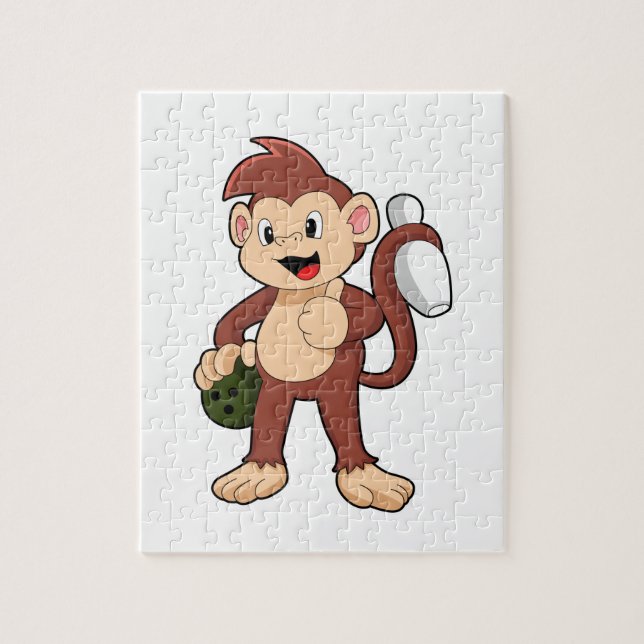Monkey at Bowling with Bowling ball Jigsaw Puzzle (Vertical)