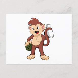Monkey at Bowling with Bowling ball Postcard