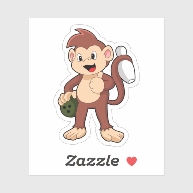Monkey at Bowling with Bowling ball Sticker (Sheet)