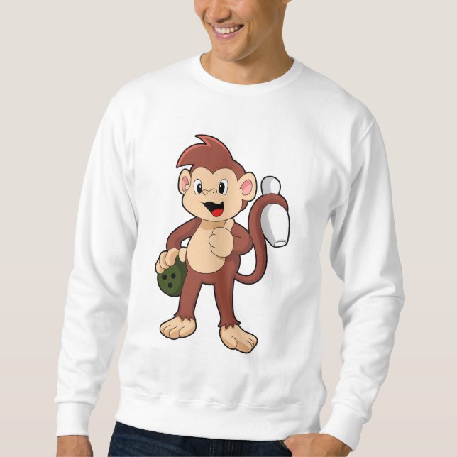 Monkey at Bowling with Bowling ball Sweatshirt (Front)