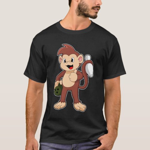 Monkey at Bowling with Bowling ball T_Shirt