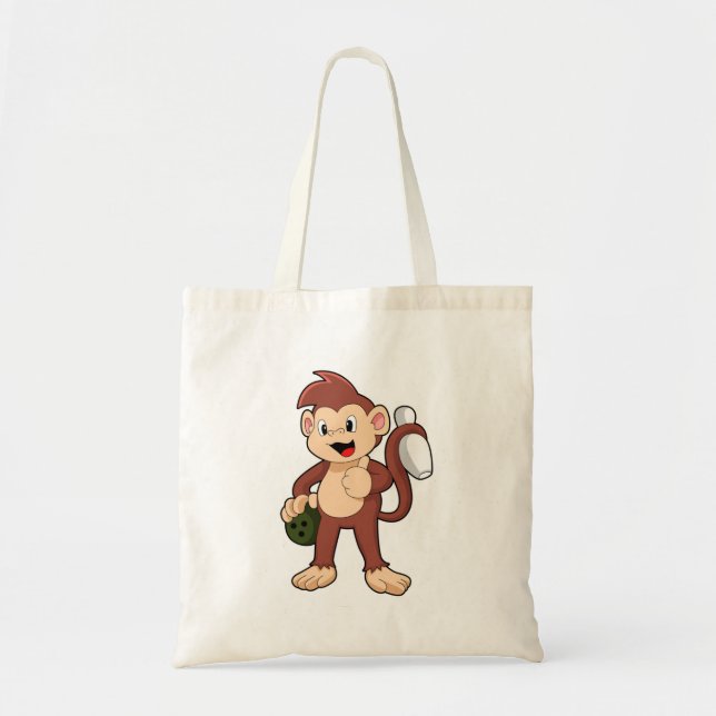 Monkey at Bowling with Bowling ball Tote Bag (Front)