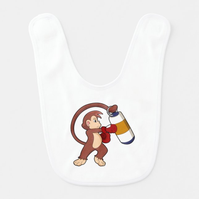Monkey at Boxing with Punching bag Baby Bib (Front)