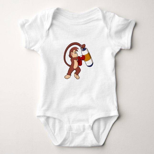 Monkey at Boxing with Punching bag Baby Bodysuit (Front)
