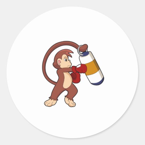 Monkey at Boxing with Punching bag Classic Round Sticker