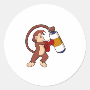 Monkey at Boxing with Punching bag Classic Round Sticker