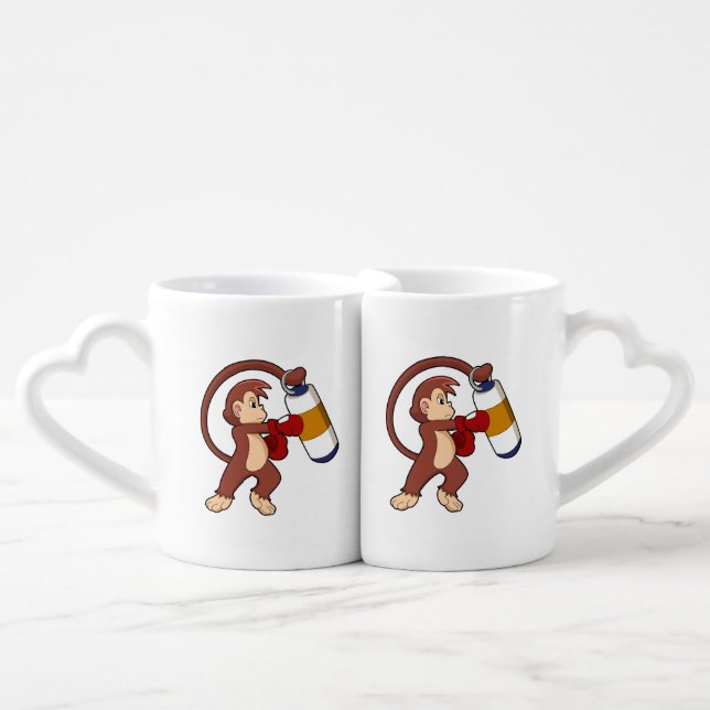 Monkey at Boxing with Punching bag Coffee Mug Set (Front Nesting)