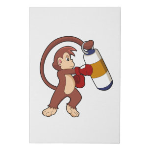 Monkey at Boxing with Punching bag Faux Canvas Print