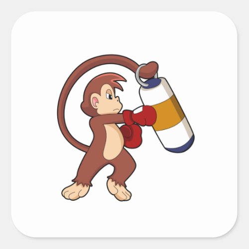Monkey at Boxing with Punching bag Square Sticker