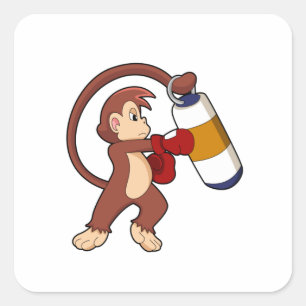 Monkey at Boxing with Punching bag Square Sticker