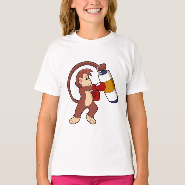 Monkey at Boxing with Punching bag T-Shirt (Front)