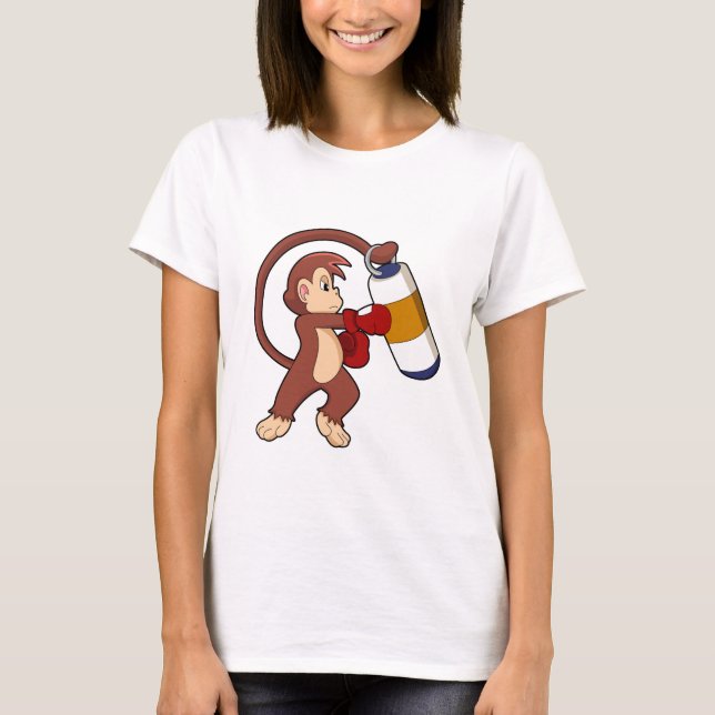 Monkey at Boxing with Punching bag T-Shirt (Front)