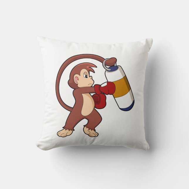 Monkey at Boxing with Punching bag Throw Pillow (Front)