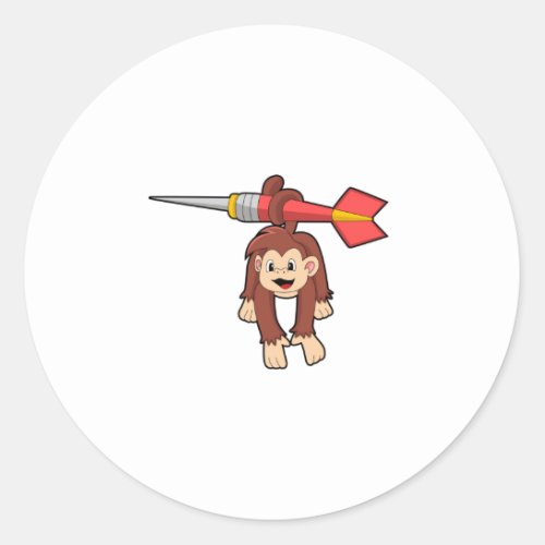 Monkey at Darts with Dart Classic Round Sticker