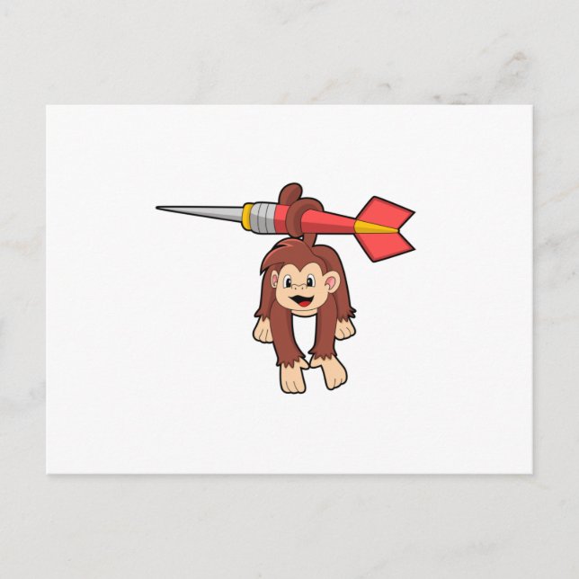 Monkey at Darts with Dart Postcard (Front)