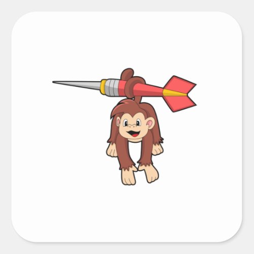 Monkey at Darts with Dart Square Sticker