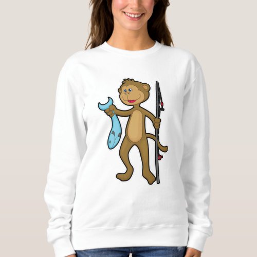 Monkey at Fishing with Fishing rod  Fish Sweatshirt