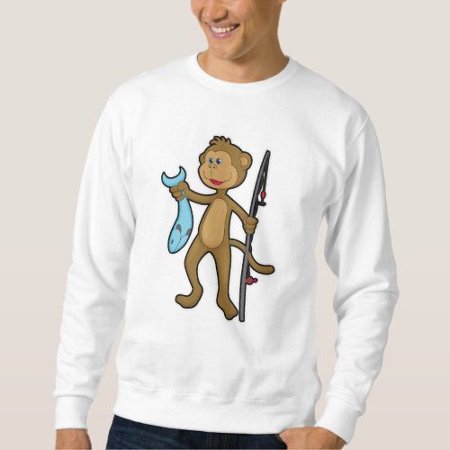 Monkey at Fishing with Fishing rod  Fish Sweatshirt